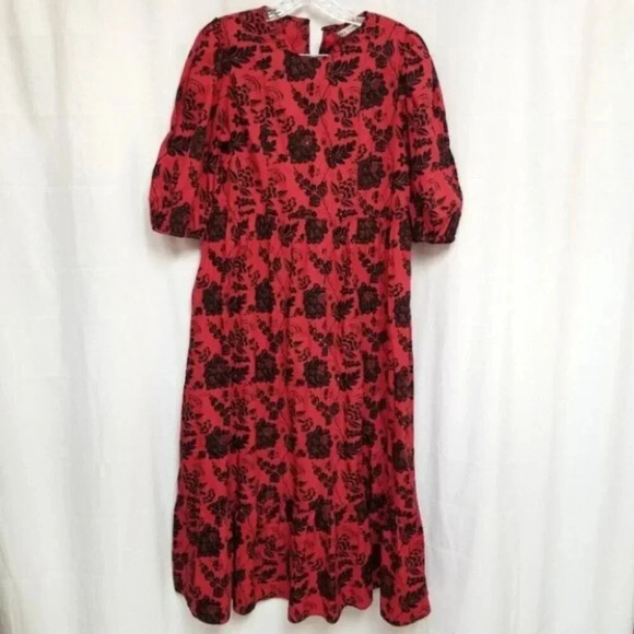 Zara Red Black Floral Sequin Casual Maxi Dress Blogger's Favourite XS - Picture 8 of 16